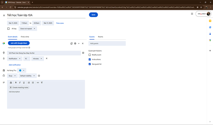 cách sử dụng google calendar