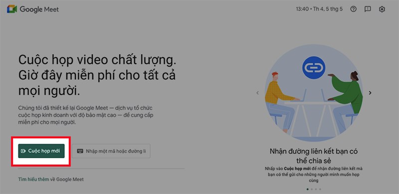 tạo cuộc họp google meet